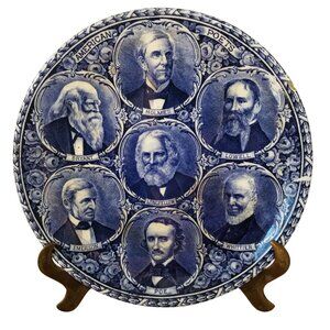 Rowland & Marsellus American Poets Plate Antique Blue & White Transferware